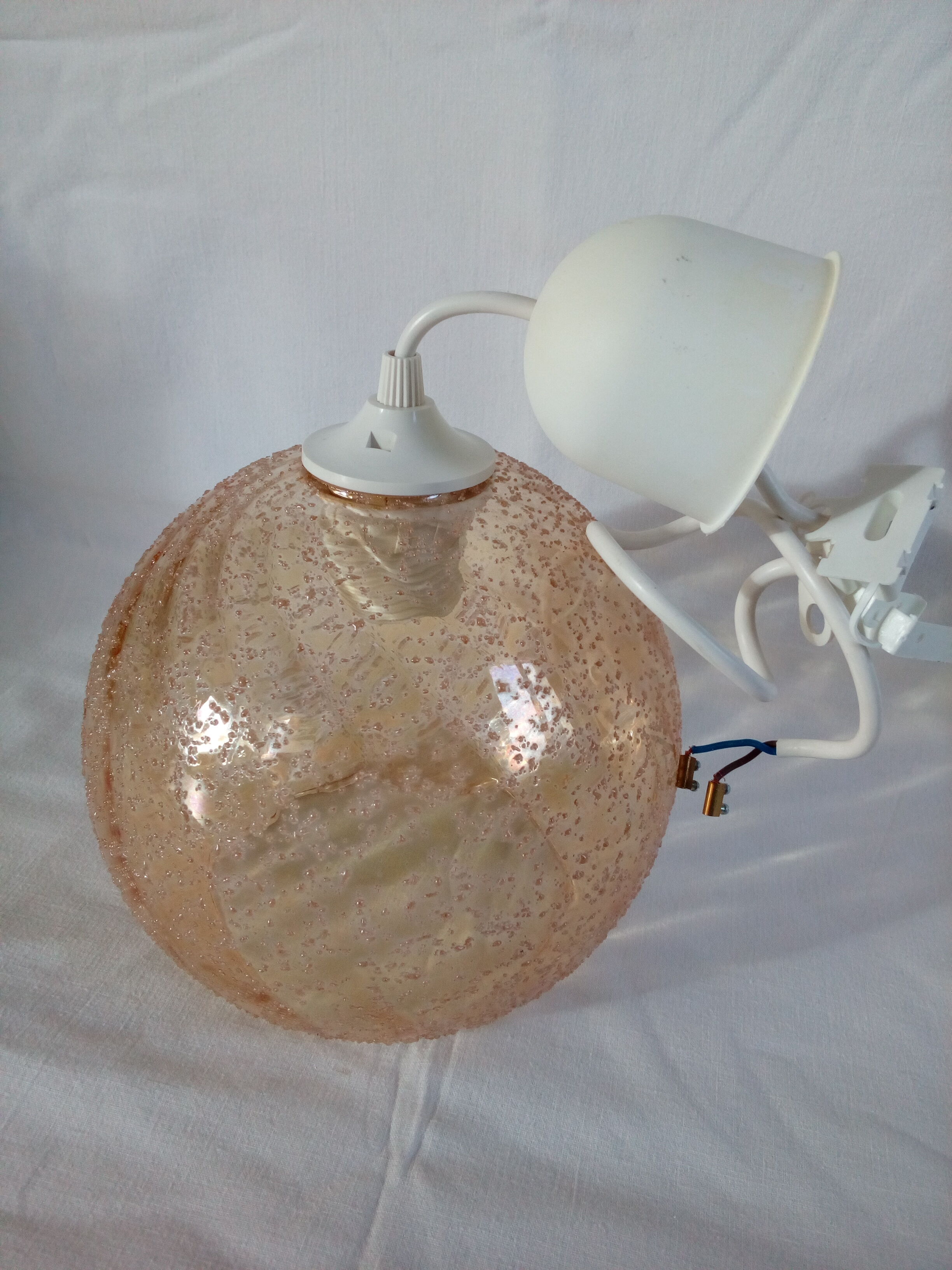 Hanging lamp globe ball in granular amber glass