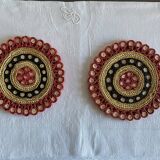 Pair of vintage rattan and straw trivets