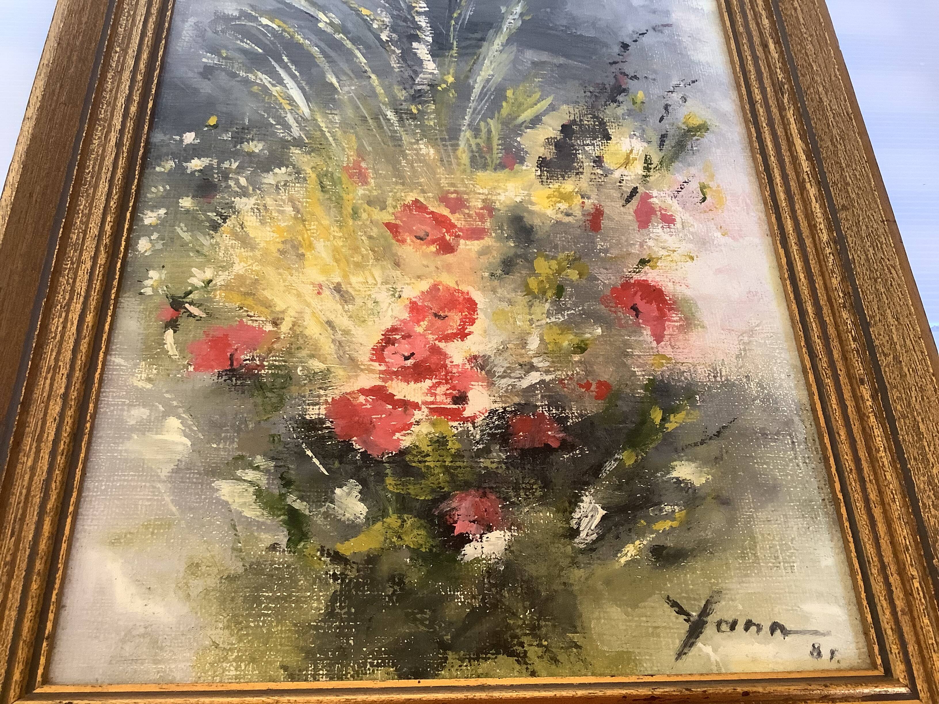 Tableau bouquet de fleurs huile sur toile signée