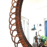 Oval rattan mirror 50 cm circa 1960