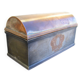 Silver-plated copper metal box with engraved decoration