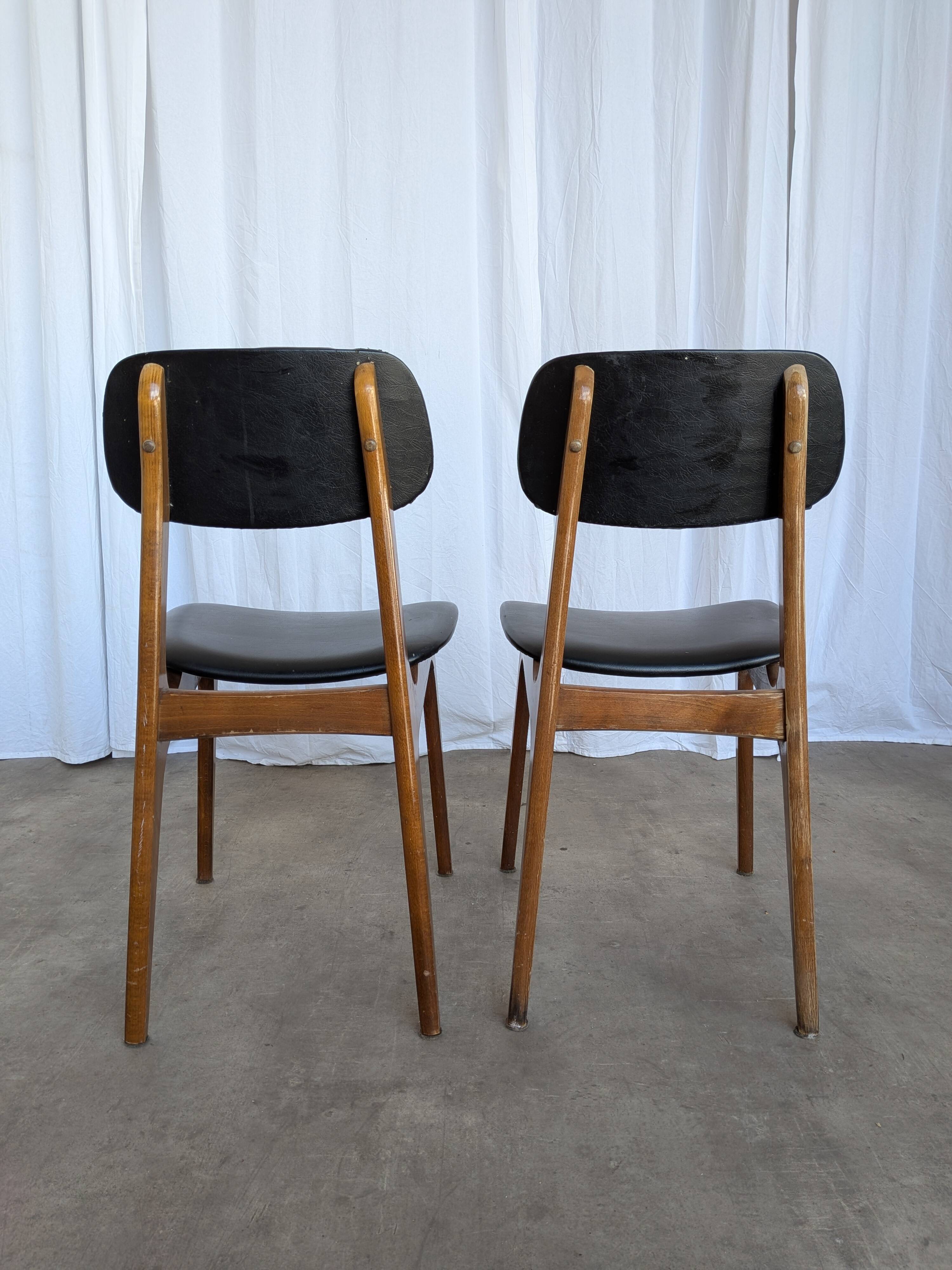 Set of 2 Vintage STOL Kamnik Dining Chair: Black Leather, MCM Chairs