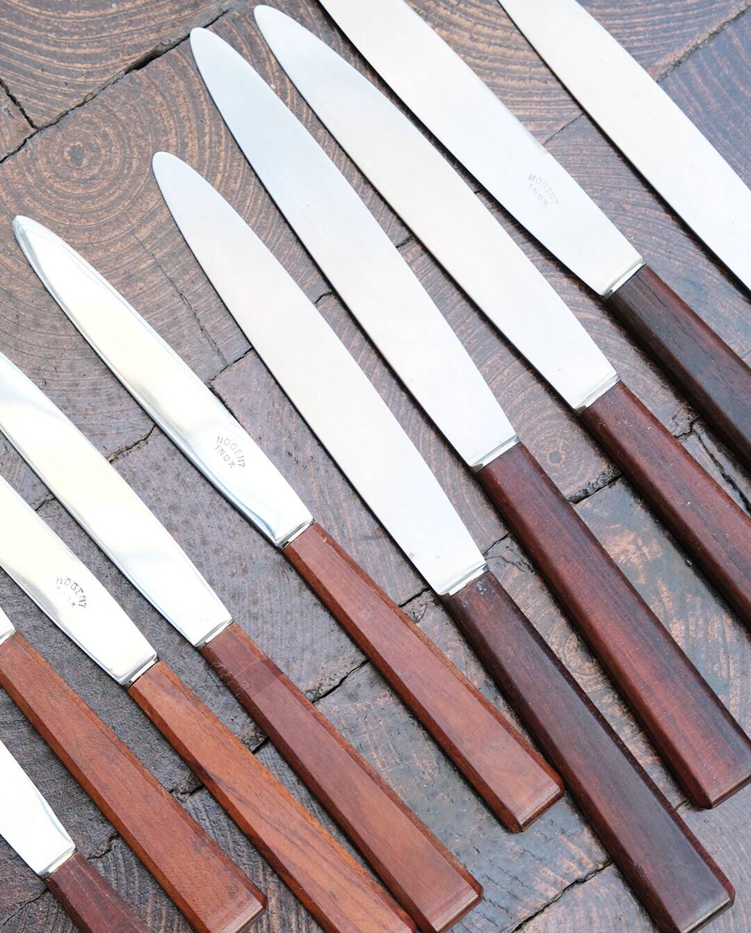 Nogent knives, teak handles, vintage (6 small, 5 large)