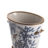 Oval bird cachepot porcelain and bronze