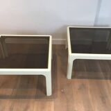 Pair of large white lacquered fiberglass side tables. Poschinger
