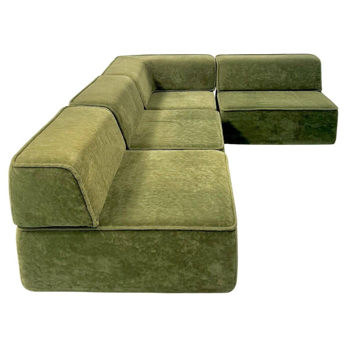 Canapé modulaire vintage Trio en tissu teddy vert de Cor, années 1970, ensemble de 4.