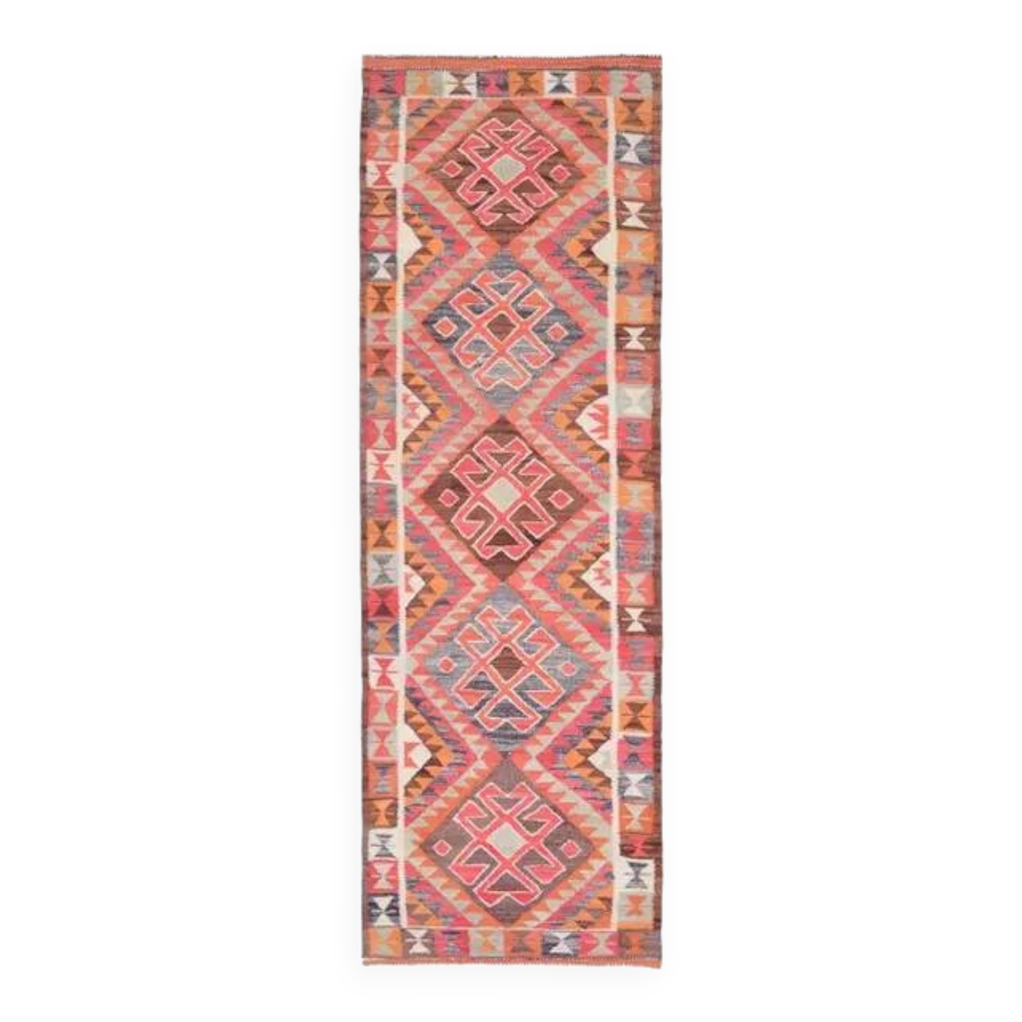 1970s Turkish Oushak Handmade Wool Cotton Pink Runner Rug 98x315