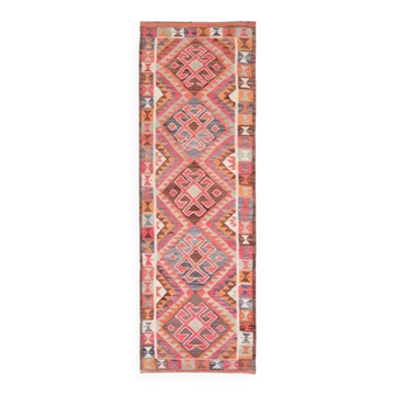 1970s Turkish Oushak Handmade Wool Cotton Pink Runner Rug 98x315