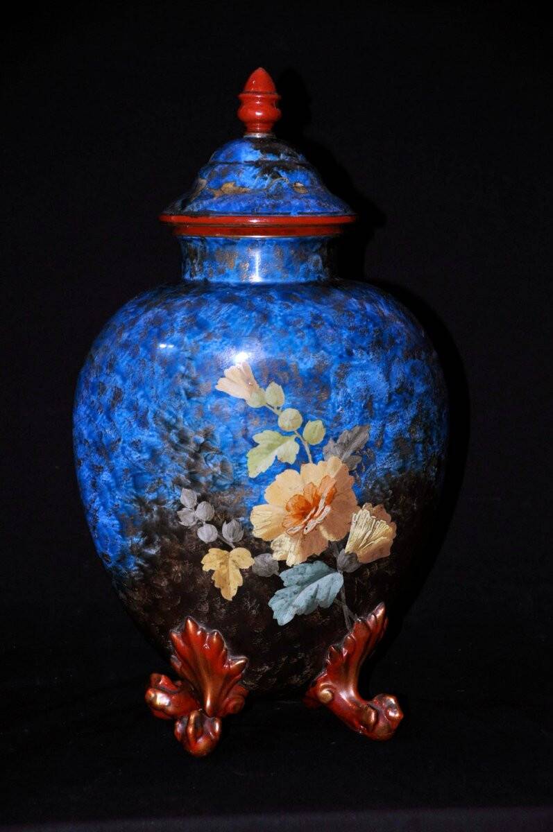 Gabriel Lemonnier covered vase in enamelled earthenware 19th century