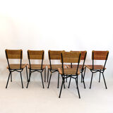 Suite of 6 chairs, wood straw and metal from the 50s