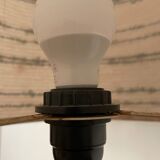 Black glass and metal lamp, vintage wool lampshade