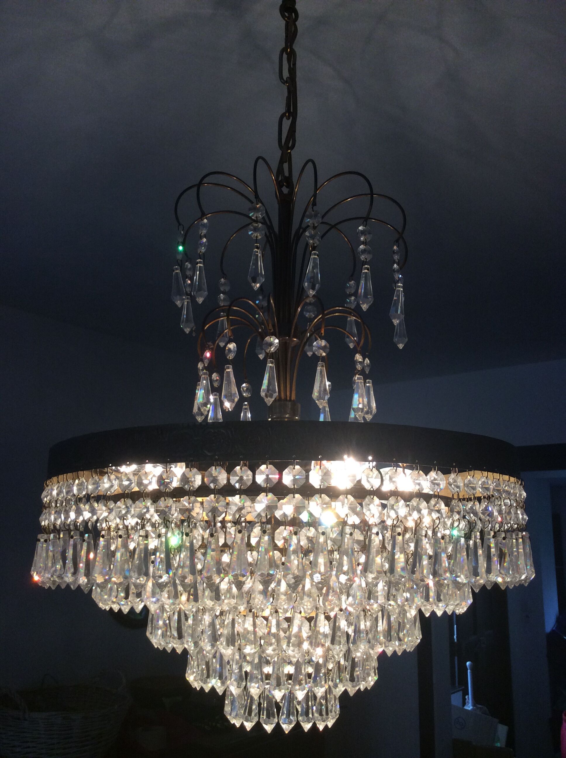Chandelier cascading crystal and bronze tassels