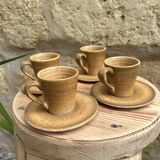 Ensemble 4 tasses à café et 4 soucoupes Longchamp en grès