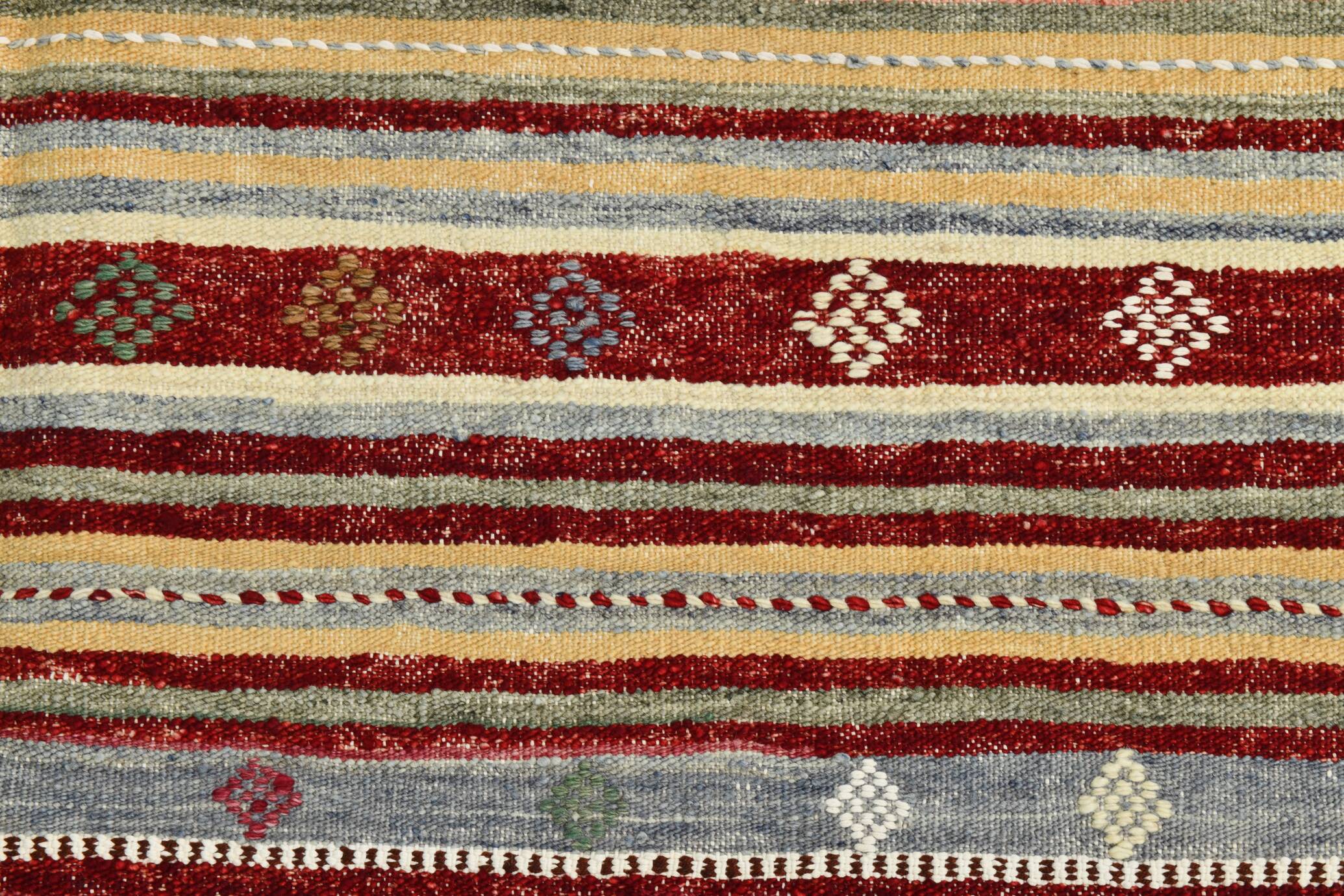 Wine Red & Green Turkish Kilim Rug, 156x224Cm