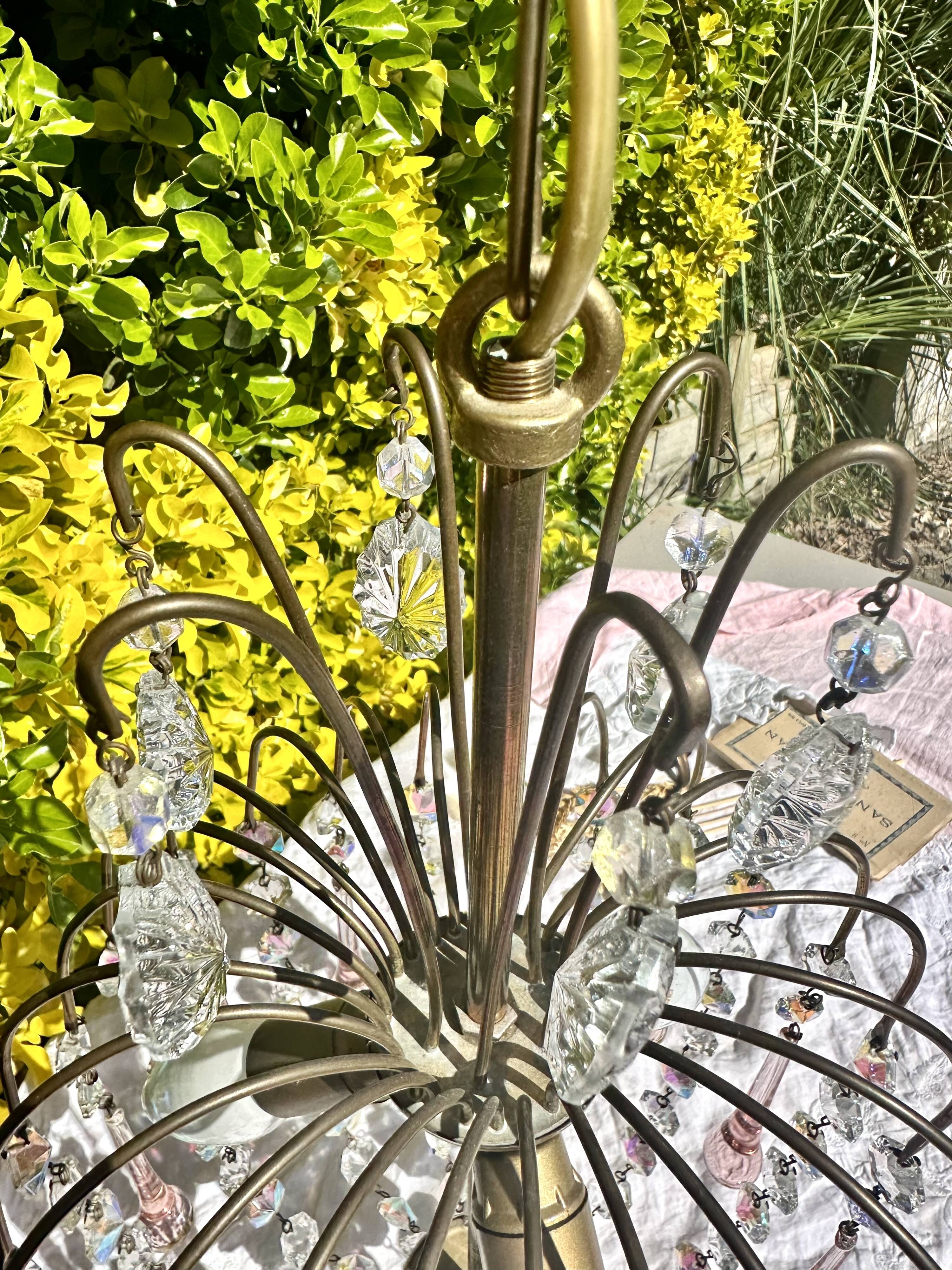 Magnificent Cascade Chandelier in Brass & Crystal Glass 1970s Vintage