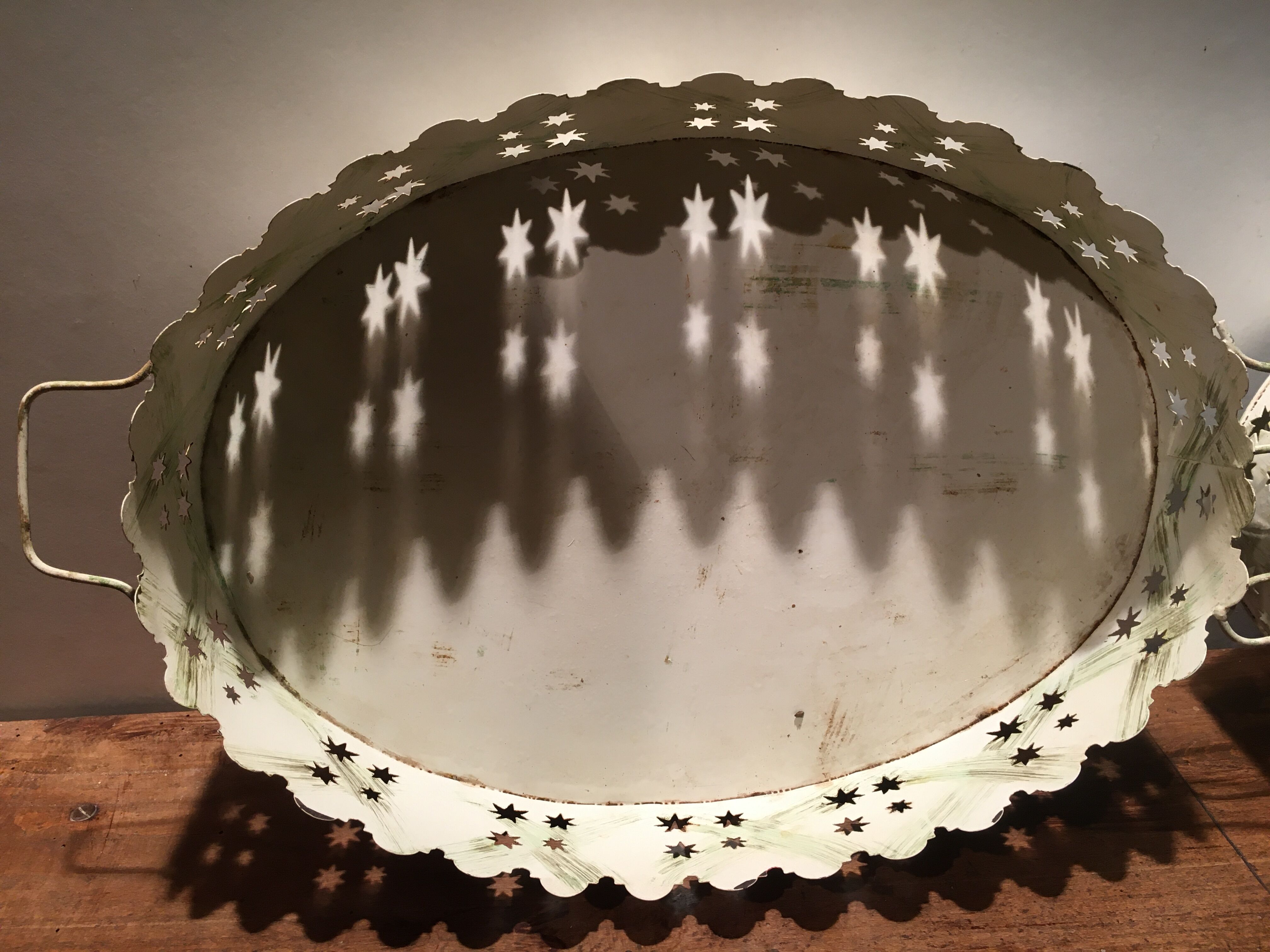 Pair of white patinated metal trays