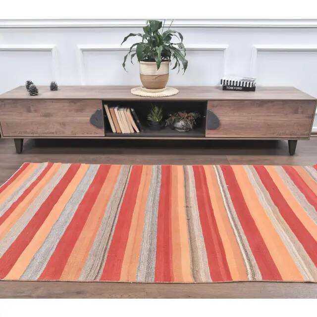 Vintage Turkish Handwoven Flatweave Wool Kilim Rug 116x220