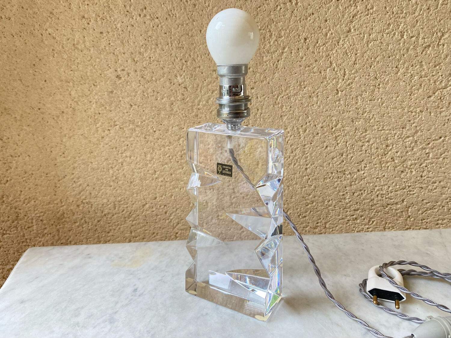 Vintage Sèvres crystal lamp base, Bauhaus/Art Deco design