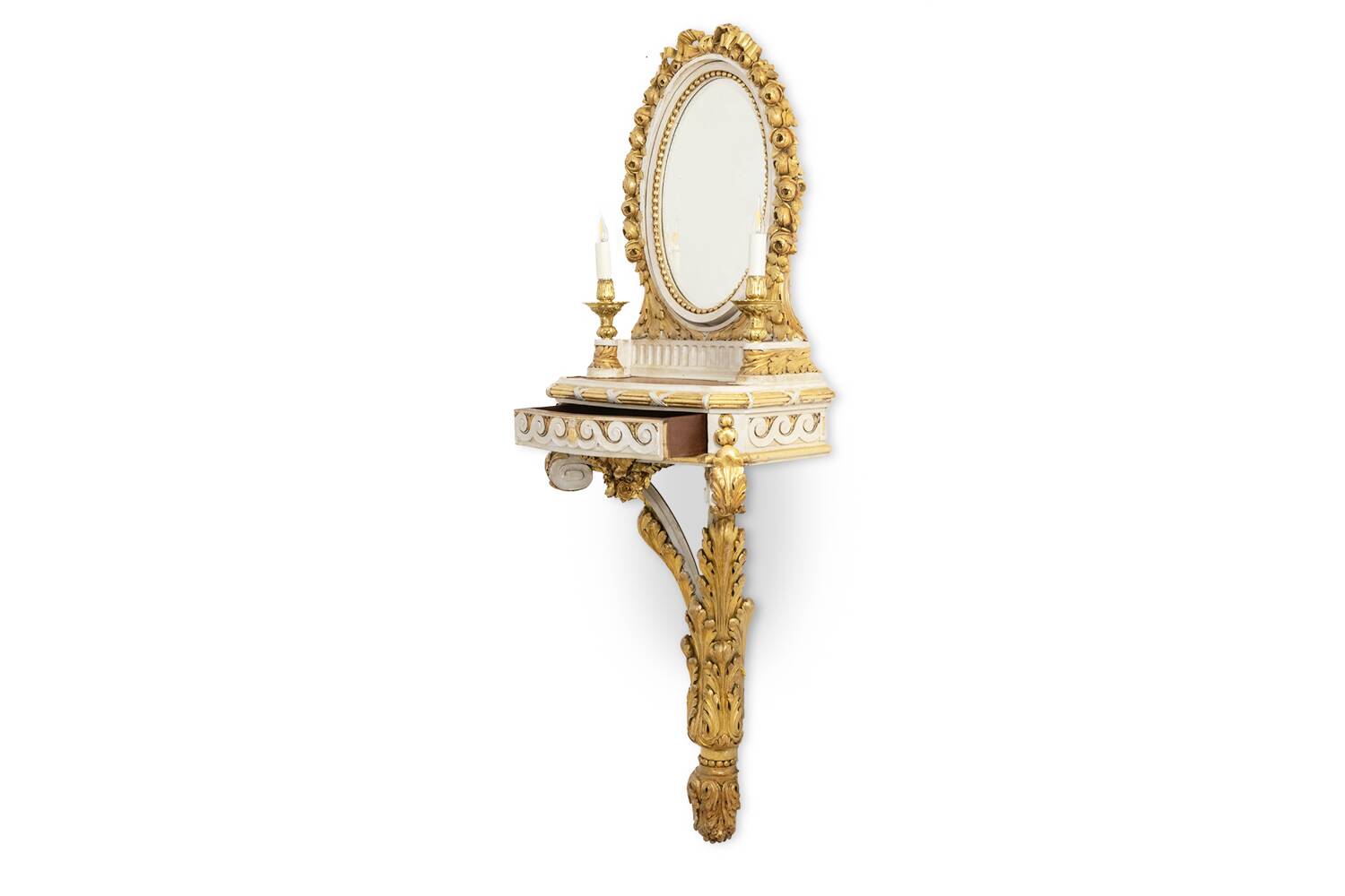 Louis XVI style gilded and lacquered wood console. Circa 1900.