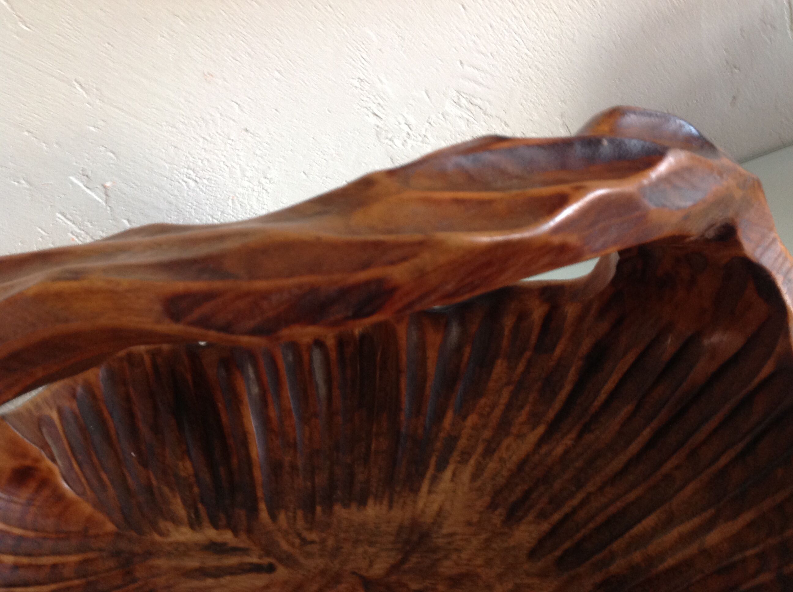 Brutalist carved wood fruit basket / vintage 60s-70s