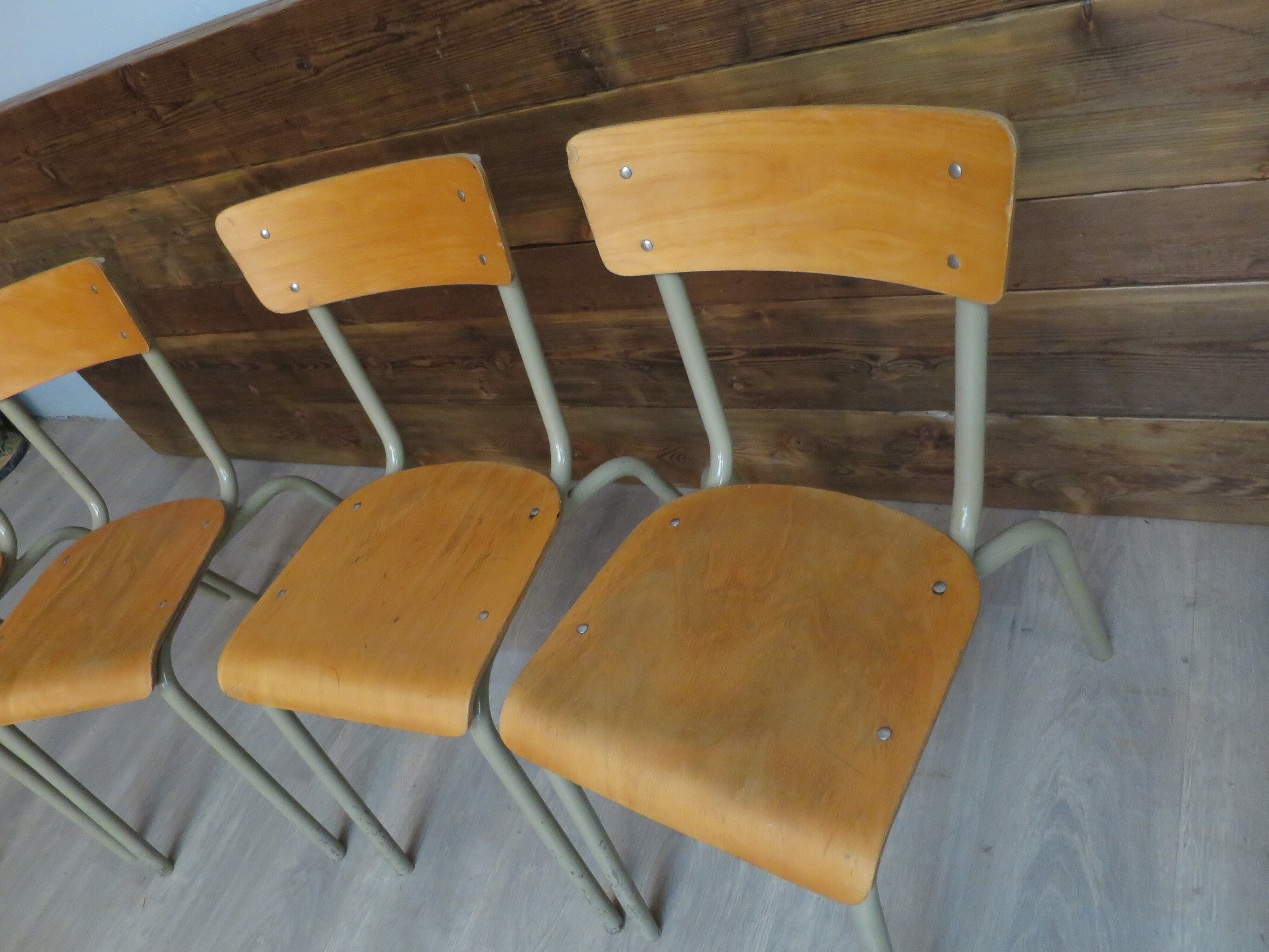Set of 4 school chairs vintage gray tube