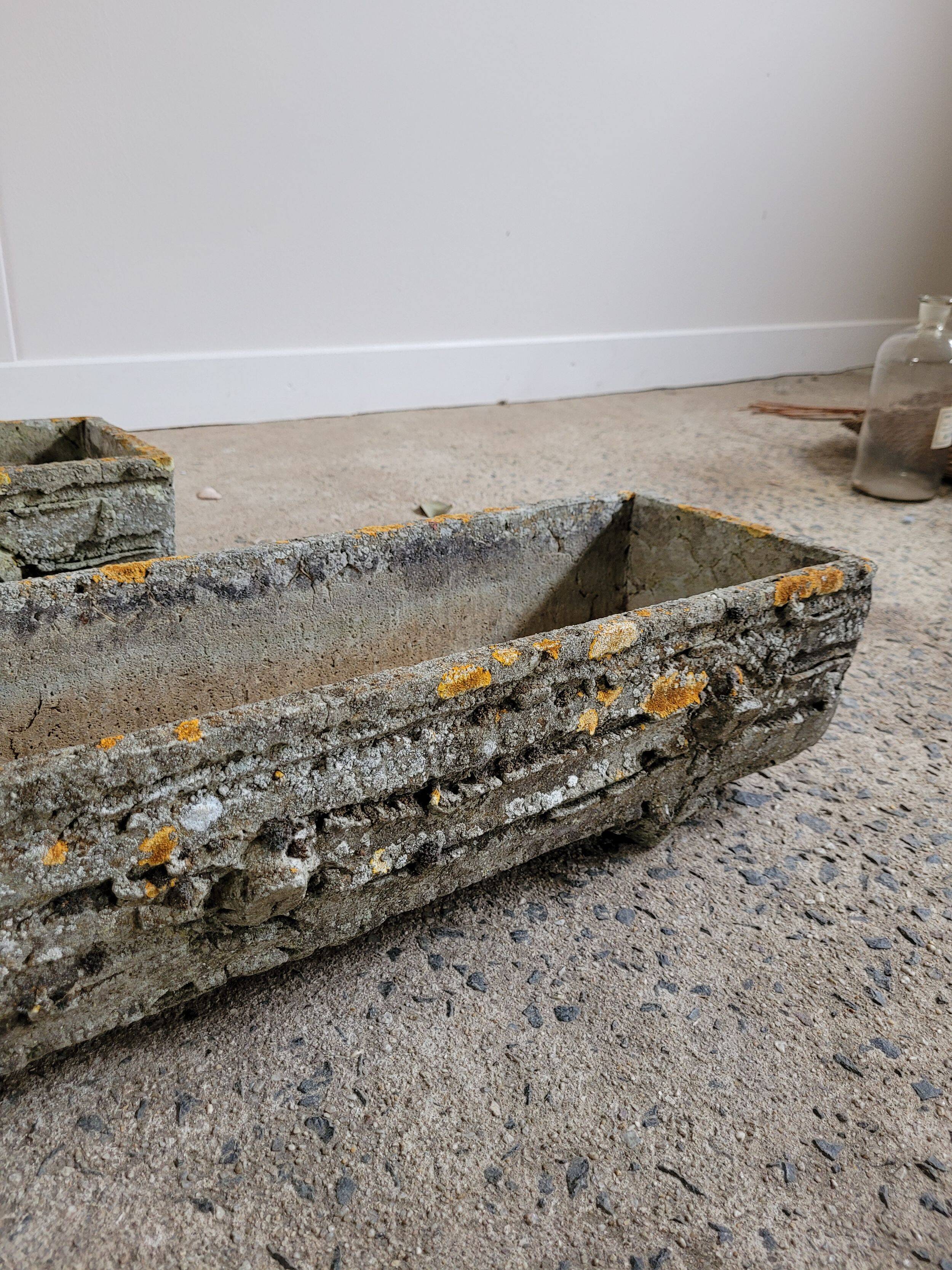 Old planters in faux cement wood