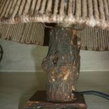 Lampe brutaliste des années 60 en bois et corde