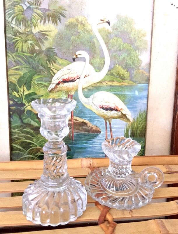 2 nice old candle holders glass