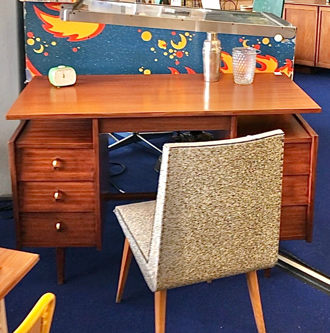 Mahogany writing desk 6 drawers 1960