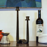 Brutalist wrought iron candle holder beaten