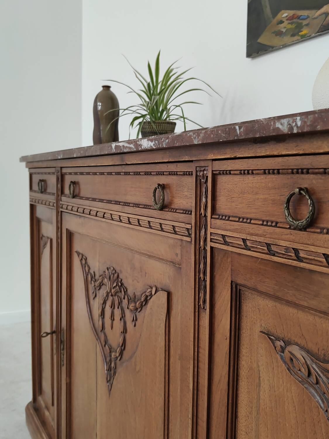Antique Louis 16 style sideboard, marble
