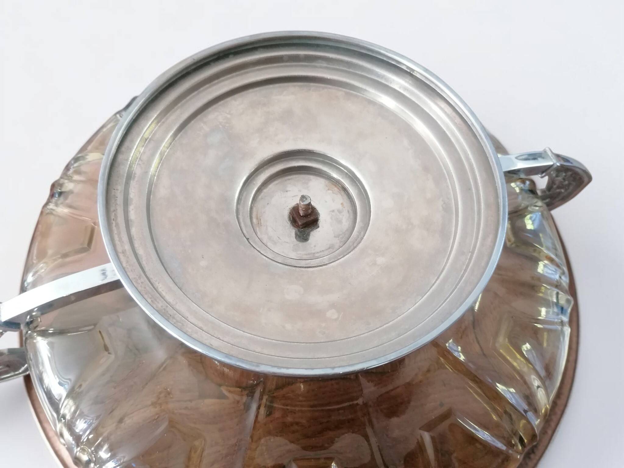 Art Deco glass and metal fruit bowl
