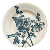 Assiette plate ancienne terre de fer « Trémières » Salins