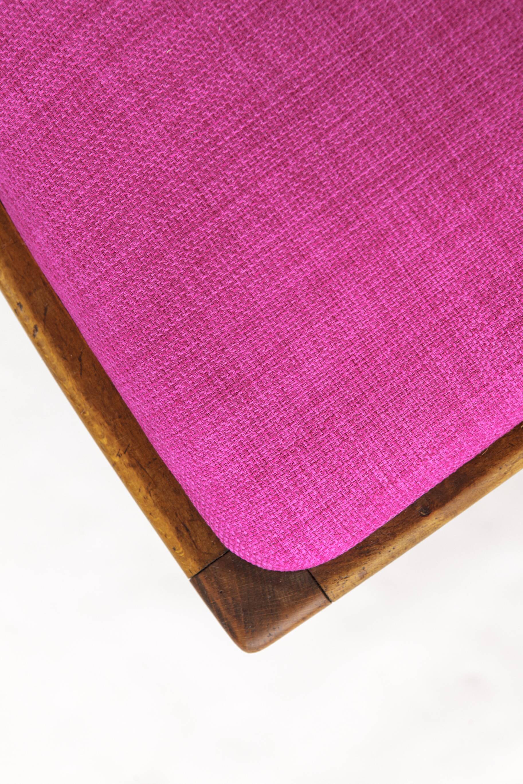 Vintage German Chair – 1950s Beech Wood – Magenta Upholstery – Mid-Century
