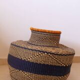 Bolga Basket Colorful African Decorative Basket Navy and Mustard Yellow