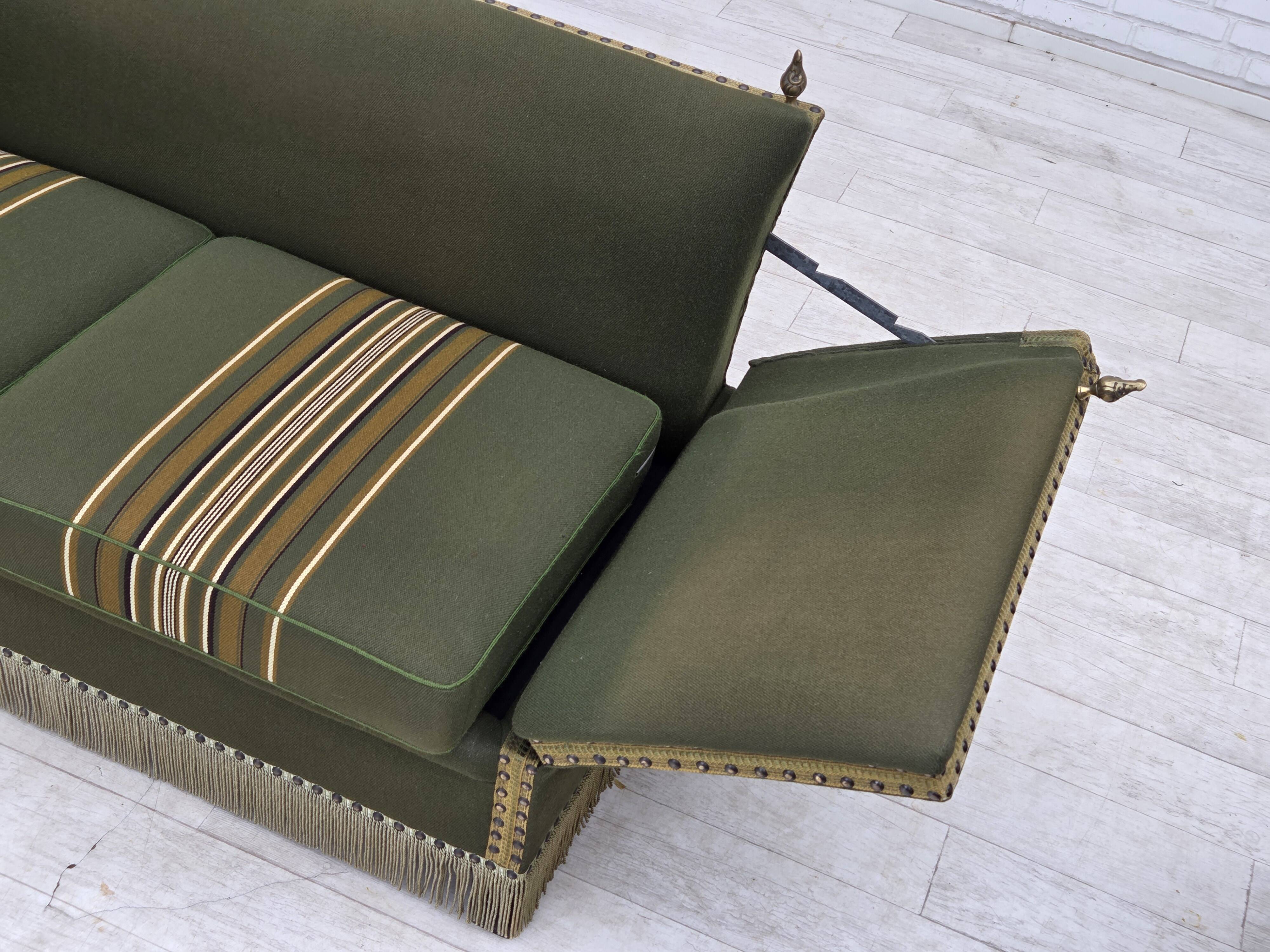 1970s, Danish 2-seater drop arm "Spanish" sofa, furniture wool.