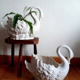 Pair of ceramic swan pot covers 1970