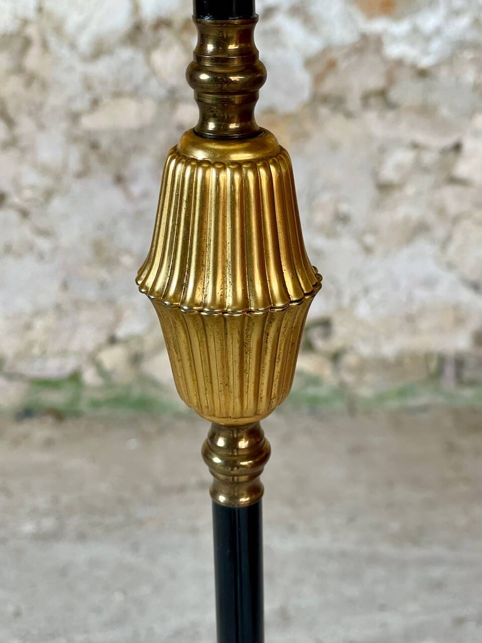 Vintage floor lamp, brass decorations, tripod legs circa 1960's