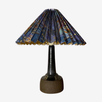 Blue ceramic lamp base with lampshade made in denmark | scandinavian ceramic pottery lighting