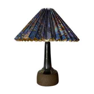 Blue ceramic lamp base with lampshade made in denmark | scandinavian ceramic pottery lighting