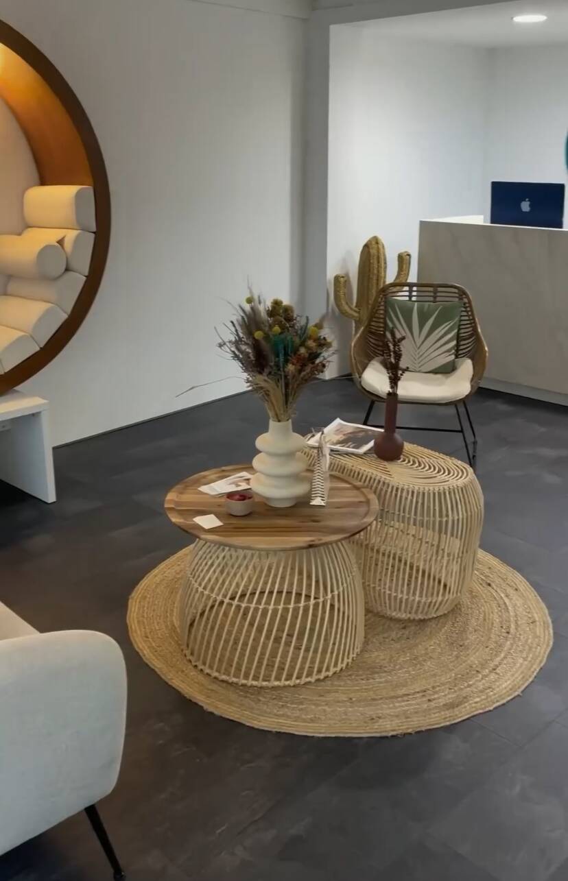 Solid walnut and rattan coffee table