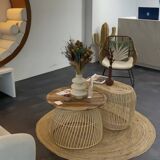 Solid walnut and rattan coffee table