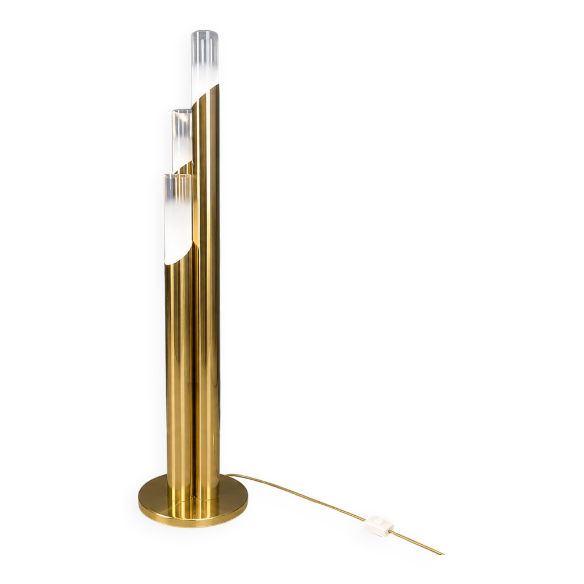 Lampadaire en laiton vintage et en verre de Murano, années 1970