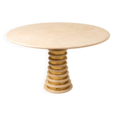 Italian Travertine and Brass Pedestal Dining Table Attributed to Marzio Cecchi for Studio Most, Italy,