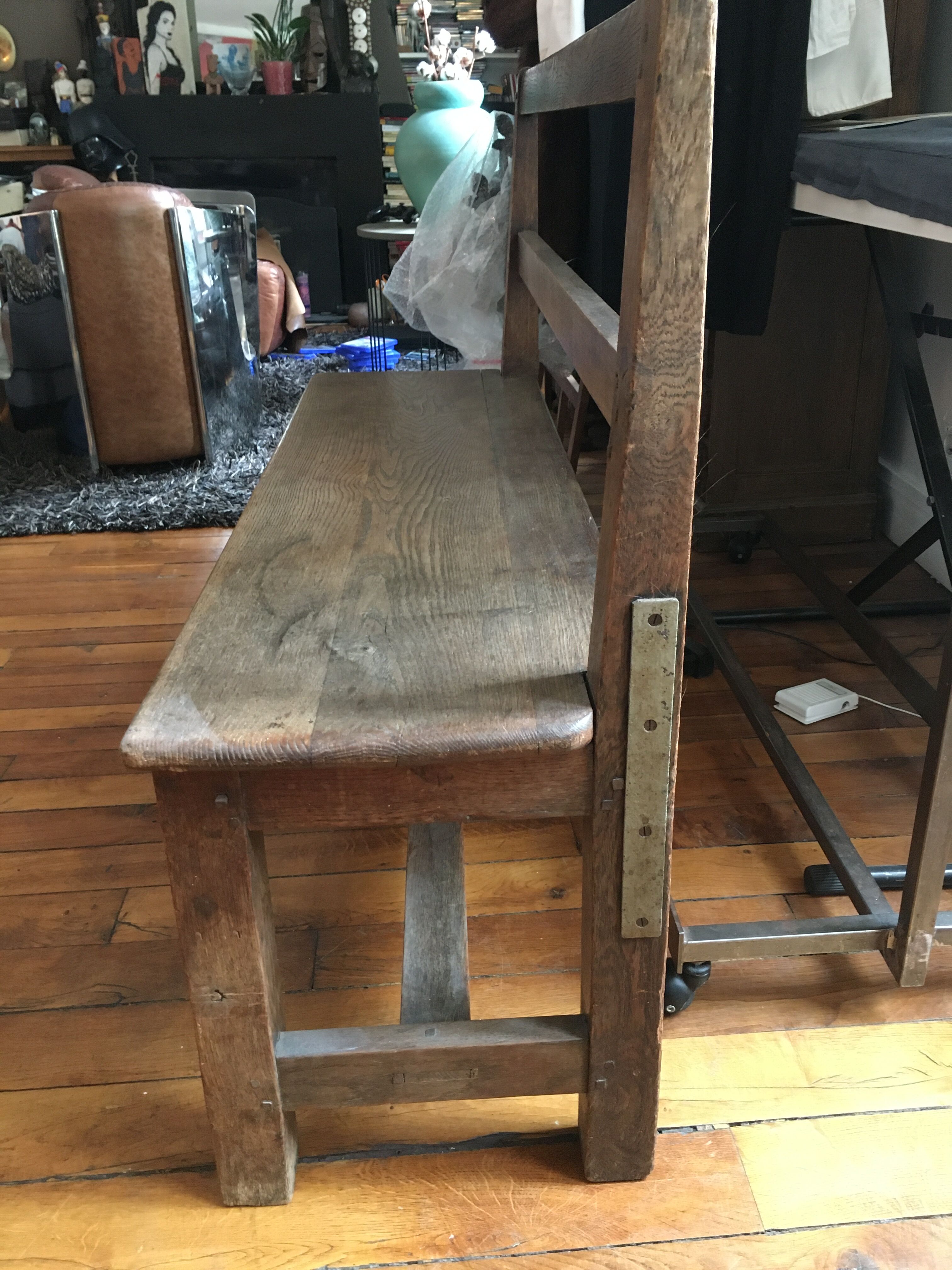 Old solid wood back bench