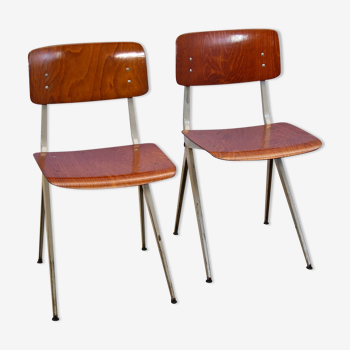 Set of 2 Dutch industrial chairs in teak/plywood by Marko, 1960s
