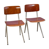 Set of 2 Dutch industrial chairs in teak/plywood by Marko, 1960s