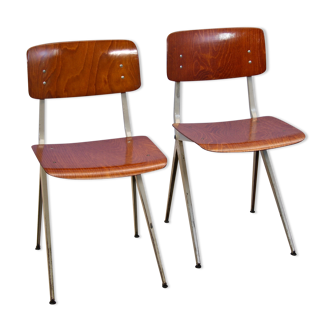 Set of 2 Dutch industrial chairs in teak/plywood by Marko, 1960s