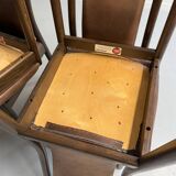 Set of 8 wooden and thick leather armchairs, Girsberger design, 80s