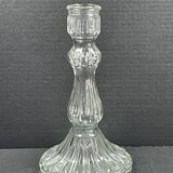 Bougeoir ancien en verre moulé tendance 22,5 cm